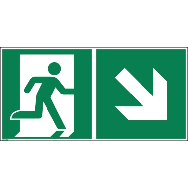 Hinweisschild Rettungsweg rechts abwärts ISO 7010 300x150mm PVC, Schilder  / Pictos, Schilder & Orientierung, Büroeinrichtung, Bürobedarf